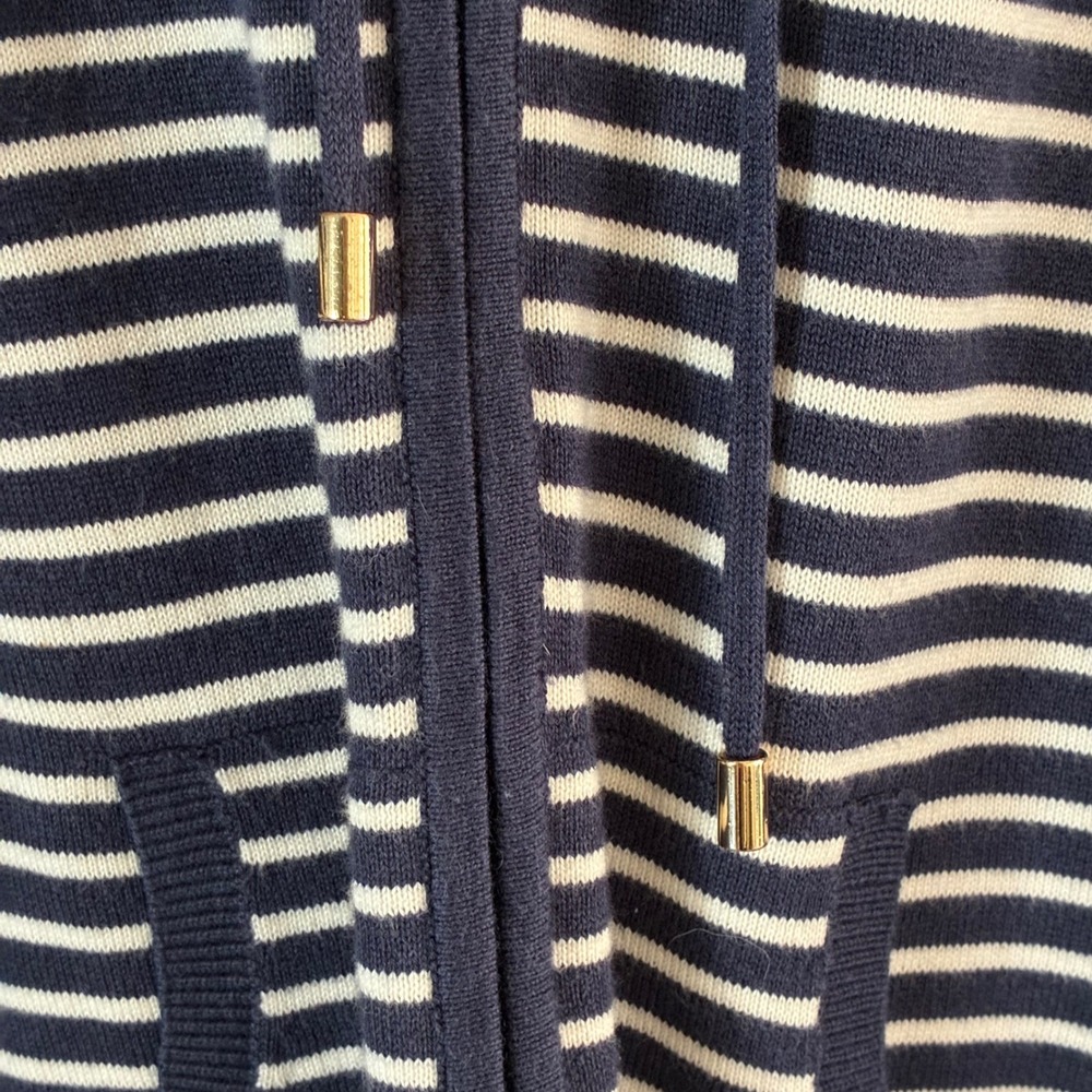 Charter Club Weekend Navy White Striped Full Zip Knit Hoodie Sweater Medium - Picture 4 of 10